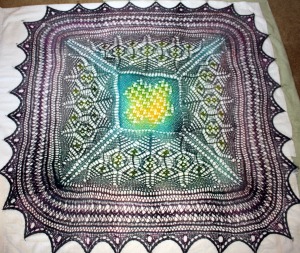 Shetland Sampler Square after painting with dyes