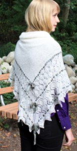 Very Traditional Christening style shawl, solid center, fancy border, outlined with ribbon, pointy edging with detailing.