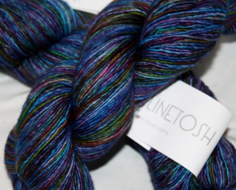 A little Mad Tosh Light, colourway Spectrum, just cause I couldn't keep my hands off of it!  LOL!  No plans as yet!