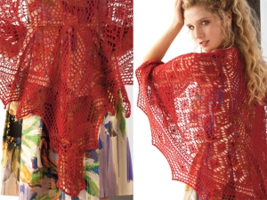 Vogue Knitting #10 - red lace shawl.  Photo credit to follow.