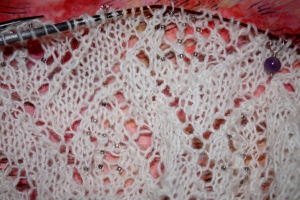 Details of the beaded florals on the Garden Gate Shawl.