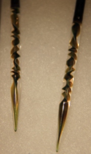 Glass needle tips - works of art, in Pyrex and dichromatic glass.